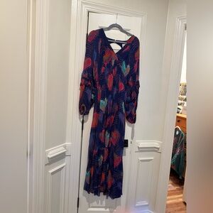 Farm Rio Women’s Navy Floral Heart-Print Long Dress NWT
